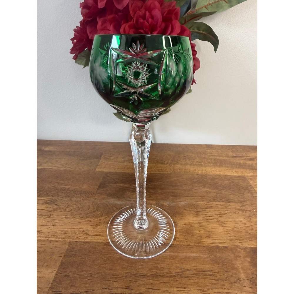 Vintage Nachtmann Bleikristall Green Cut Crystal Wine Glass Germany‎ Emerald